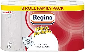Regina Thirst Pockets Mini 3-Ply Kitchen Rolls | 24 Rolls (8 Roll x 3 Pack) | Highly Absorbent for Spill Control | Durable, Textured Paper Towels for Efficient Kitchen Cleaning - Premium Quality Tissue Online - Product Image Regina Thirst Pockets Mini 3-Ply Kitchen Rolls | 24 Rolls (8 Roll x 3 Pack) | Highly Absorbent for Spill Control | Durable, Textured Paper Towels for Efficient Kitchen Cleaning - Premium Quality Tissue Online - Product Image